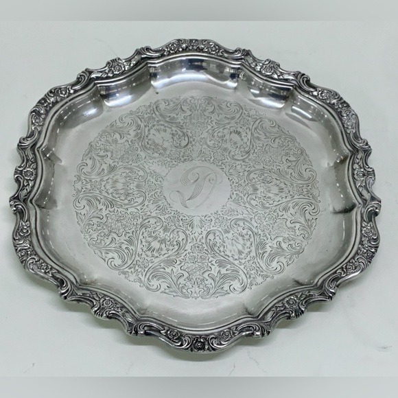 1972 Vtg International Silver Countess “D” Inscribed Ornate Wedding Platter - Picture 3 of 16